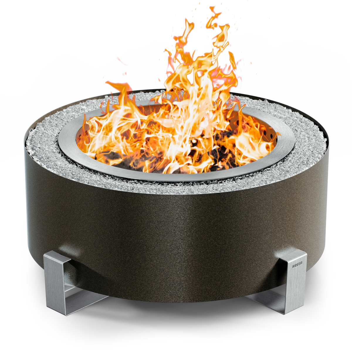 BREEO LUXEVE 24" SMOKELESS FIRE PIT W/ LID & GLASS - BRONZE VEIN