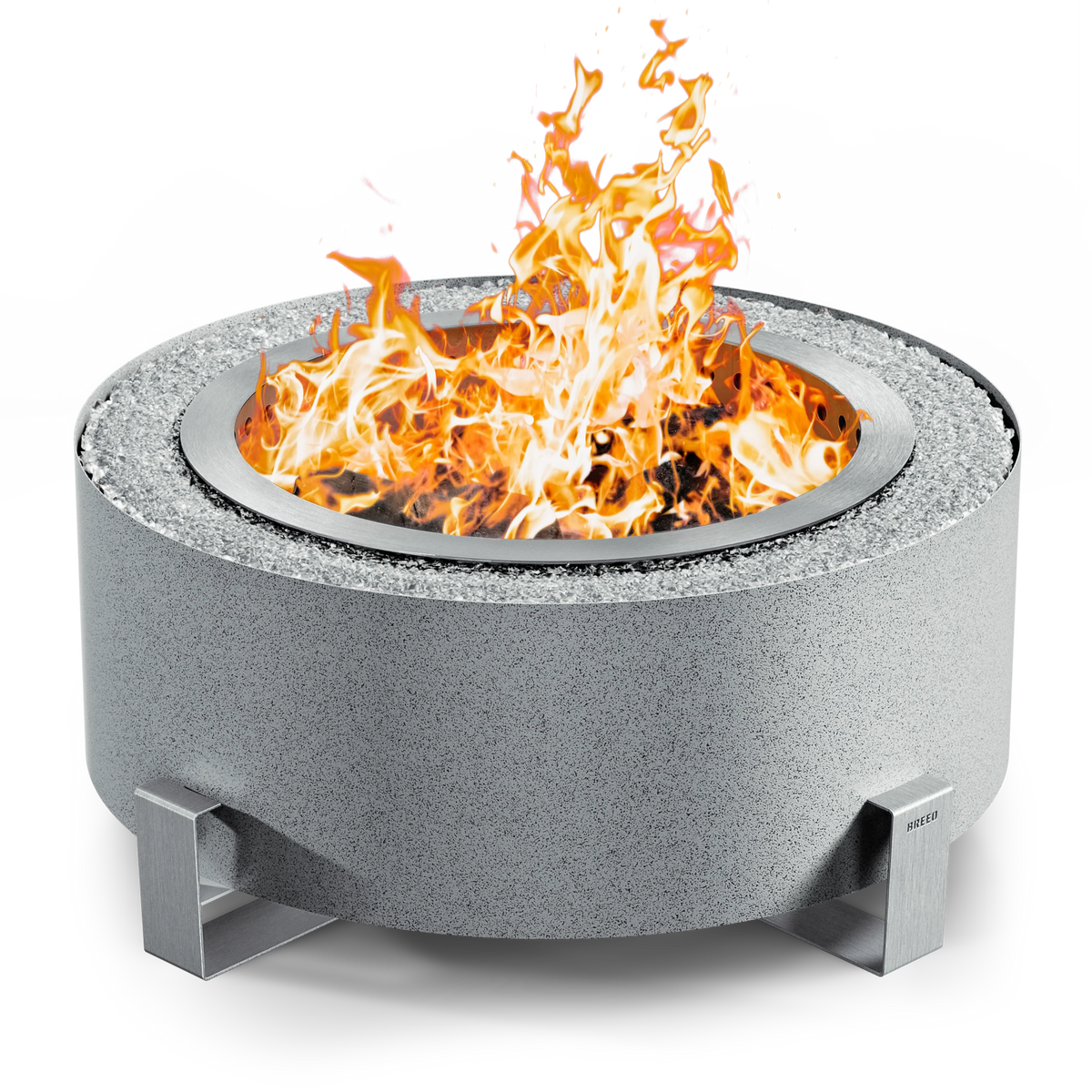 BREEO LUXEVE 24" SMOKELESS FIRE PIT W/ LID & GLASS - SILVER VEIN