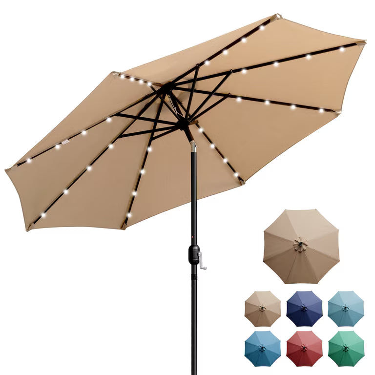 SIERRA 9" PATIO TILT MARKET UMBRELLA W/ SOLAR LIGHTS